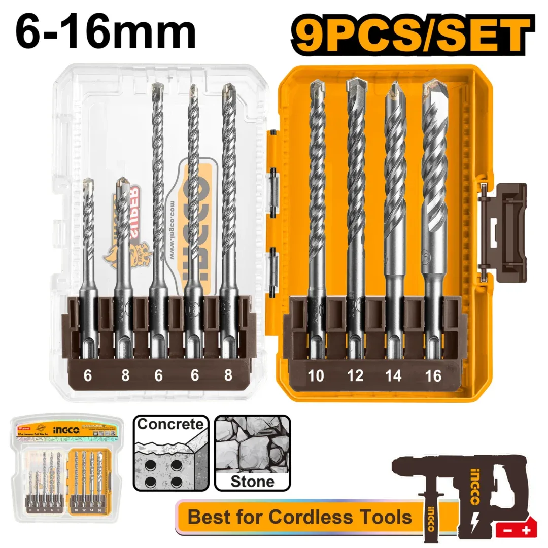 49967.webp Set 9 piese burghie SDS Plus pentru ciocan rotopercutor INGCO AKDL30906 - imagine 1