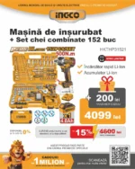Mașină de înșurubat cu acumulator 550N.m 20V/1*4,0Ah +set chei combinate INGCO HKTHP31521 — изображение 2