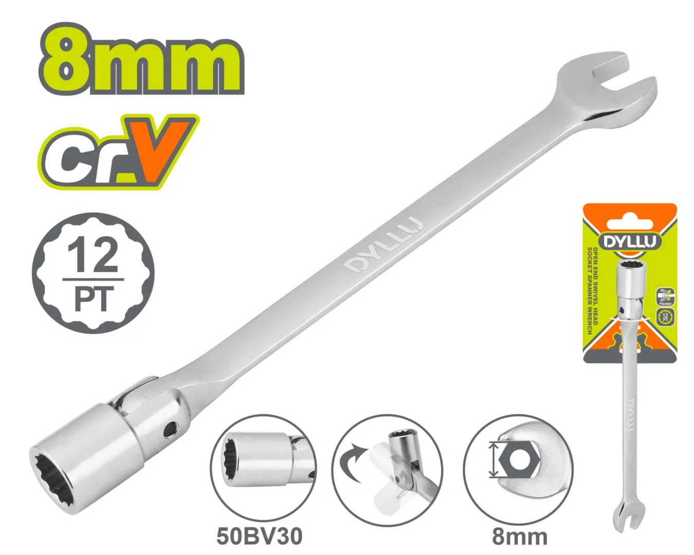 50800.webp Cheie combinata 8mm cu cap cheie tubulara reglabila DYLLU DTTH1E08 - imagine 1