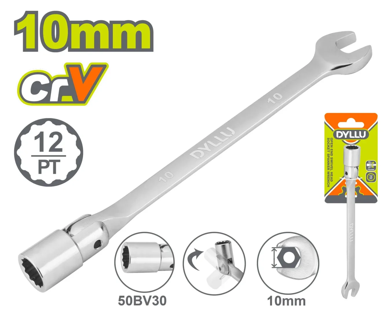 50801.webp Cheie combinata 10mm cu cap cheie tubulara reglabila DYLLU DTTH1E10 — изображение 1