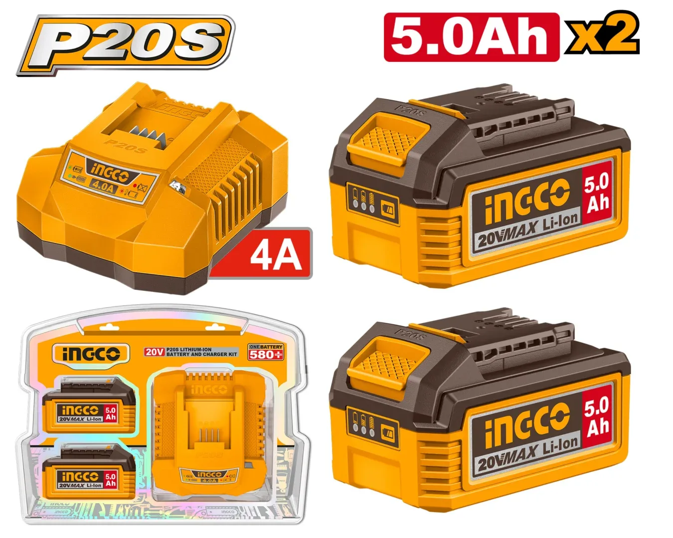 51744.webp Set Incarcator + Acumulator 20V/2*5Ah INDUSTRIAL INGCO FBCPK2513 - imagine 1