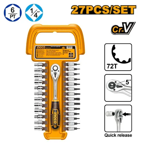 51756.webp Set cap cheie tubulara 1/4'' 27buc INGCO HKTS14271 — изображение 1