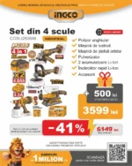 Set din 4 scule cu acumulator 20V/2*4.0Ah  INDUSTRIAL INGCO COSLI250696 — изображение 2