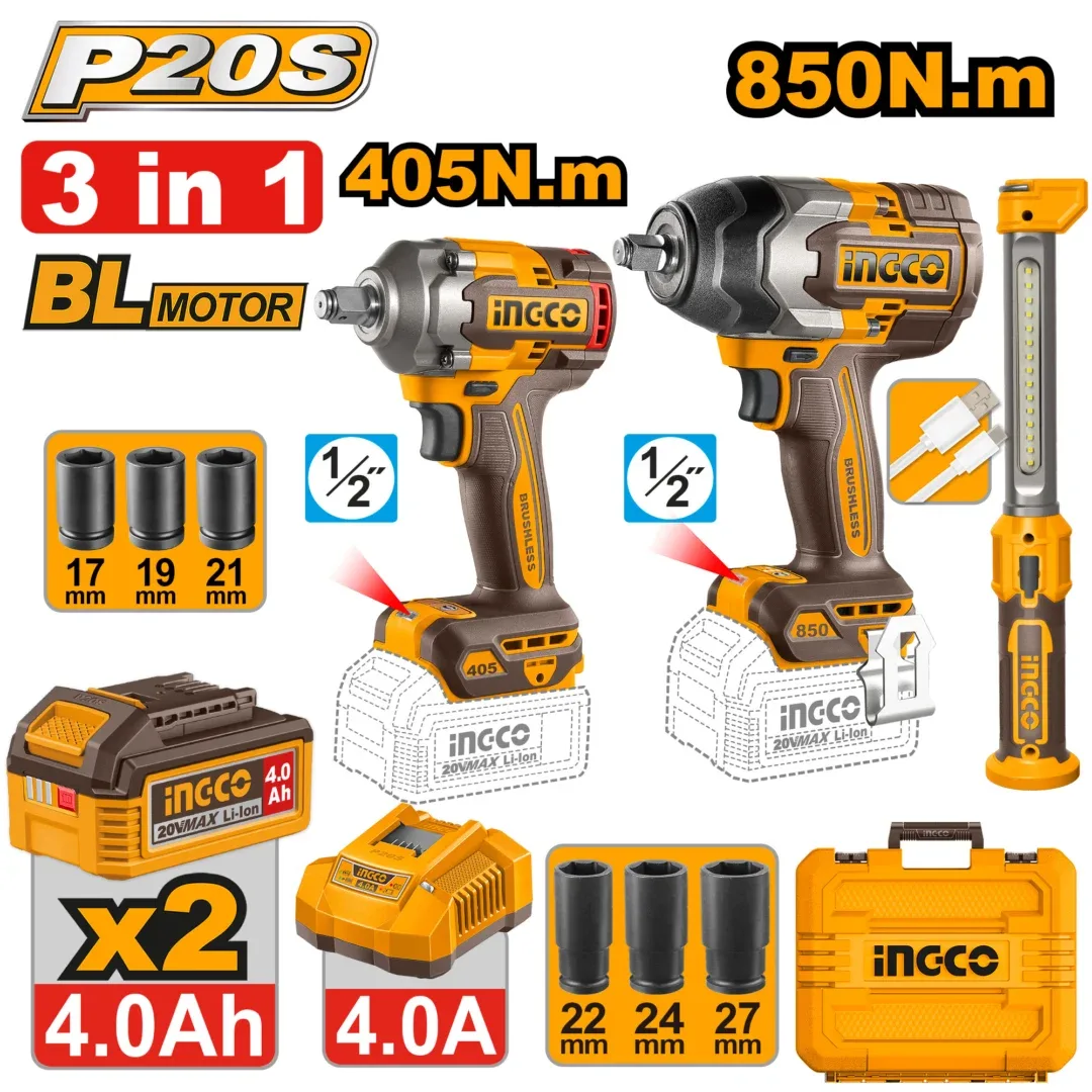52449.webp Set din 3 scule cu acumulator 20V/2*4.0Ah INDUSTRIAL INGCO COSLI251085 — изображение 1