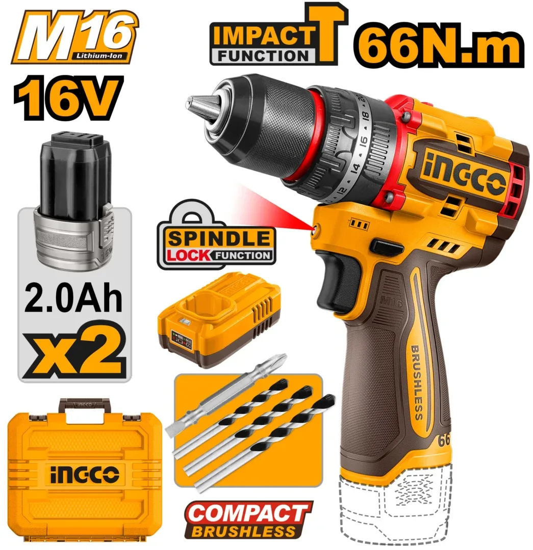 52458.webp Masina de insurubat cu impact pe acumulator 16V/2*2.0Ah 66N.m INGCO CIDLI166062 - imagine 1