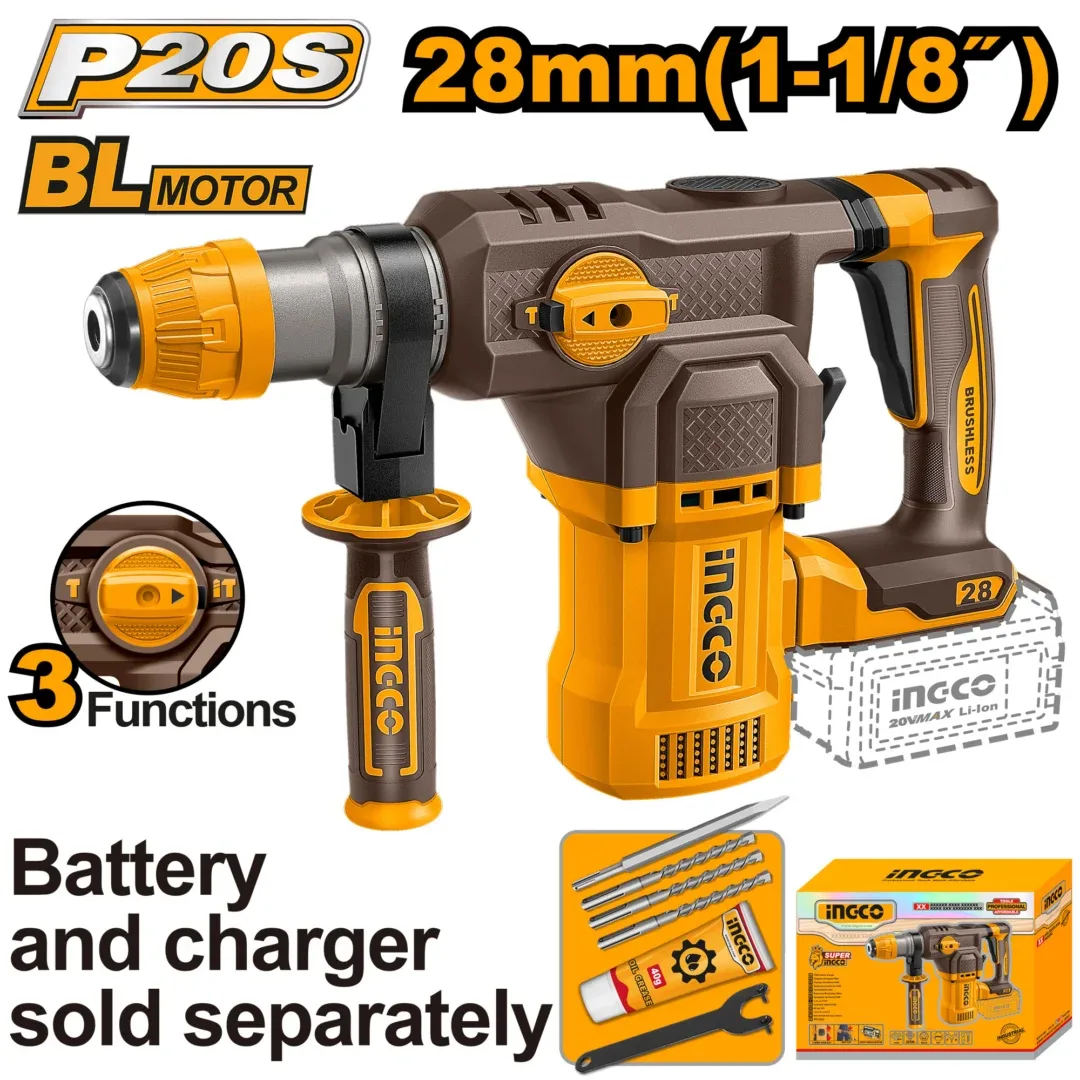 52833.webp Ciocan rotopercutor compatibil cu acumulator INDUSTRIAL INGCO CRHLI20286 - imagine 1