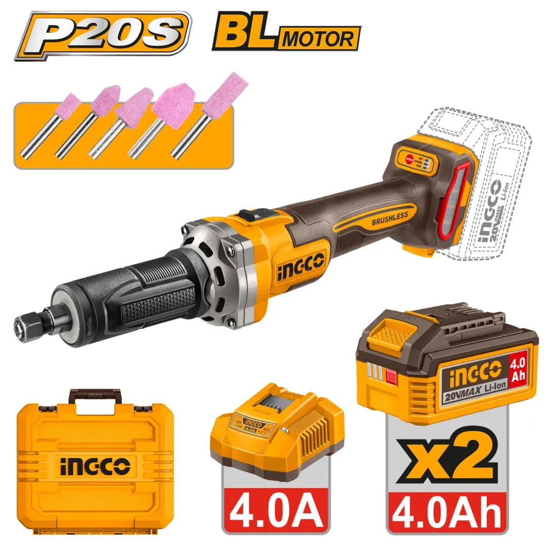 52868.webp Polizor drept cu acumulator 20V/2*4.0Ah INGCO CDGLI20012 — изображение 1