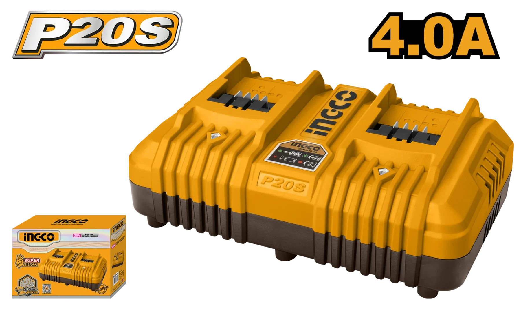 47614.webp Incarcator rapid cu 2 porturi Li-Ion 20V/4.0A INGCO FCLI2034 - imagine 1