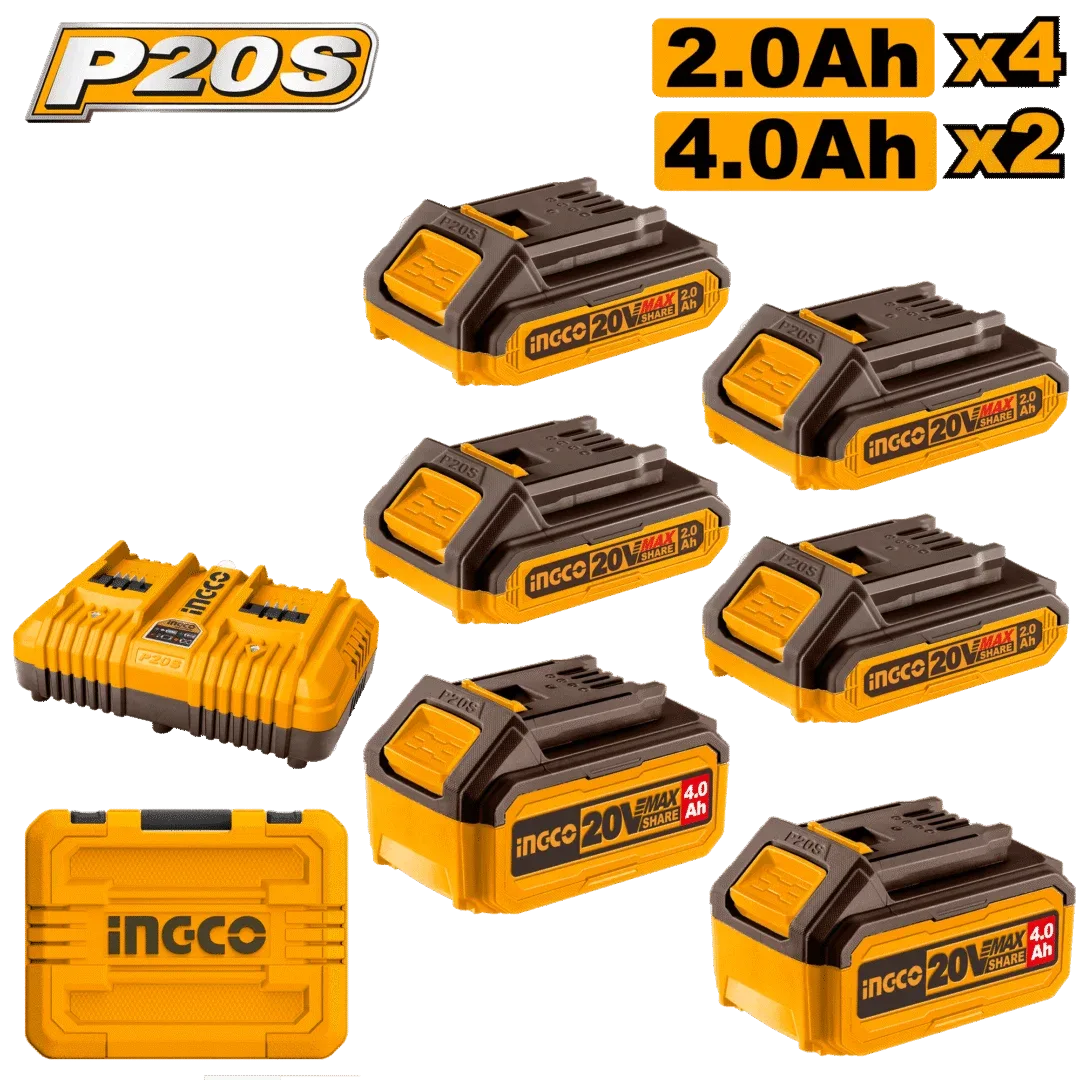 48187-1.webp Set Incarcator + Acumulator 20V/4*2Ah + 2*4,0Ah INGCO COSLI230701 - imagine 1