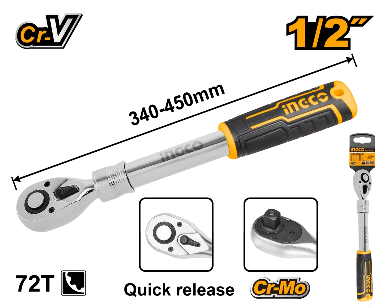 48489-1.webp Antrenor cu clichet extensibil 1/2" INGCO HRTH08128L — изображение 1