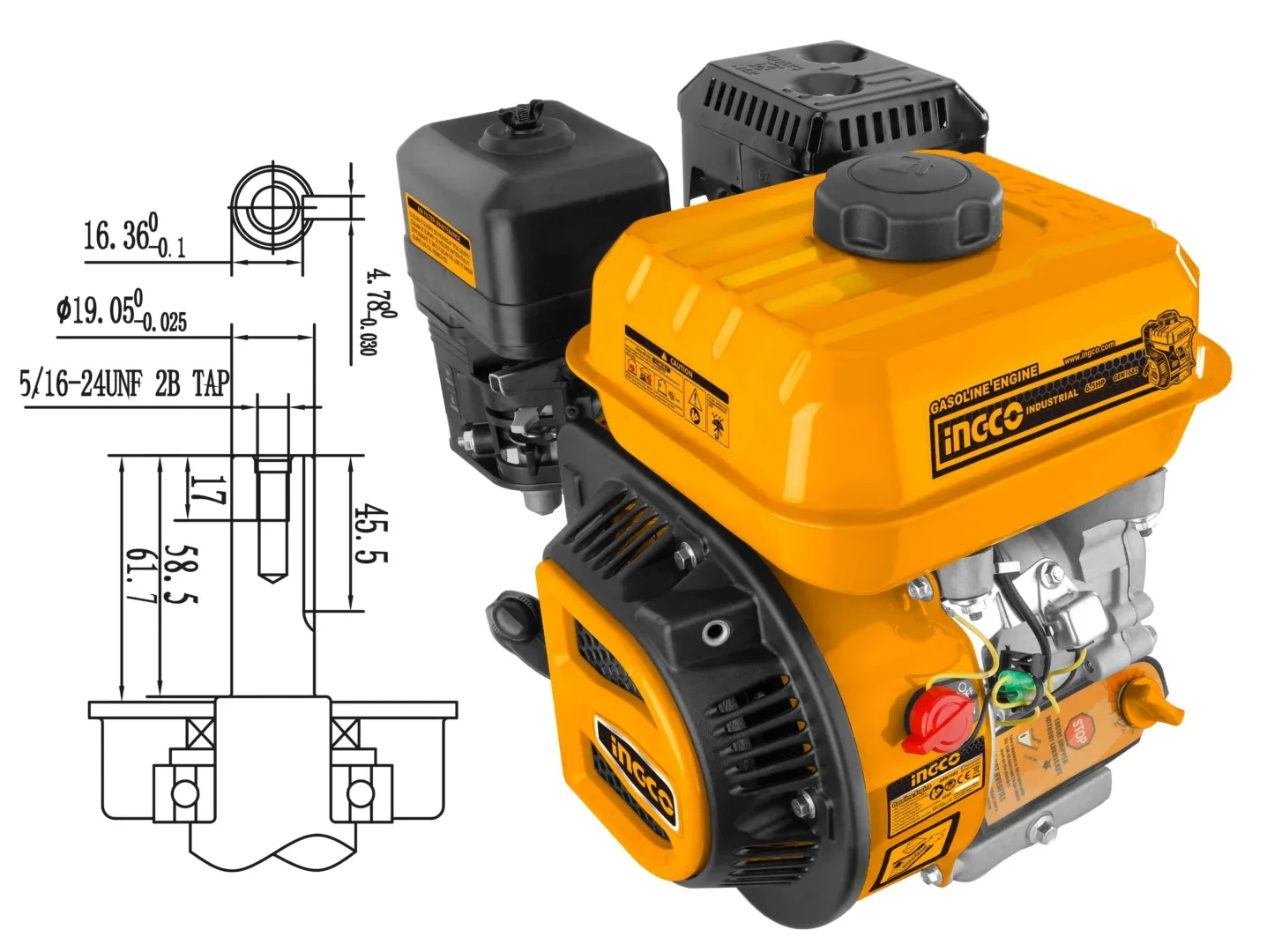 a40796-2.webp Motor pe Benzin pentru motocultoare 6,5HP INGCO GEN1682 - imagine 1
