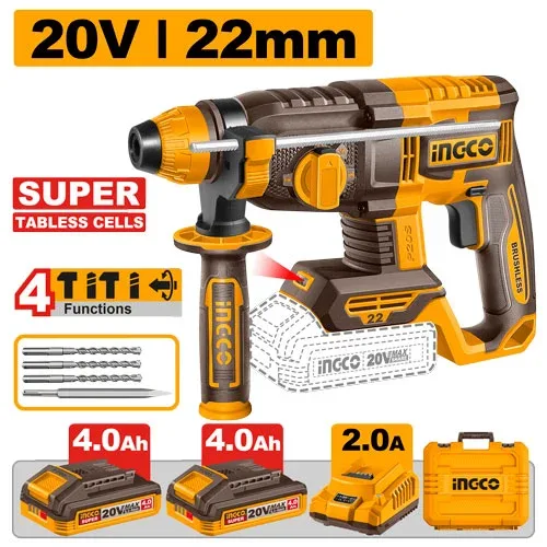 53950.webp Ciocan rotopercutor plus cu acumulator 22mm 20V INDUSTRIAL INGCO CRHLI222085 20V/2*4A — изображение 1
