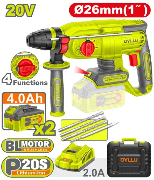54033.webp Ciocan rotopercutor cu acumulator 20V/2*4.0Ah 26mm DYLLU DTLM252682 — изображение 1